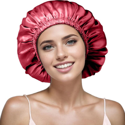 Satin Bonnet Silk Bonnet for Sleeping Women and Men, Ajustable Hair Bonnet for Curly Hair with Double Layer Hair Bonnet,Black - Black,Medium