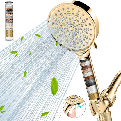 Filtered Shower Head with Handheld, High Pressure 6 Spray Mode Showerhead with Filters, Water Softener Filters Beads for Hard Water - Remove Chlorine - Reduces Dry Itchy Skin, Chrome