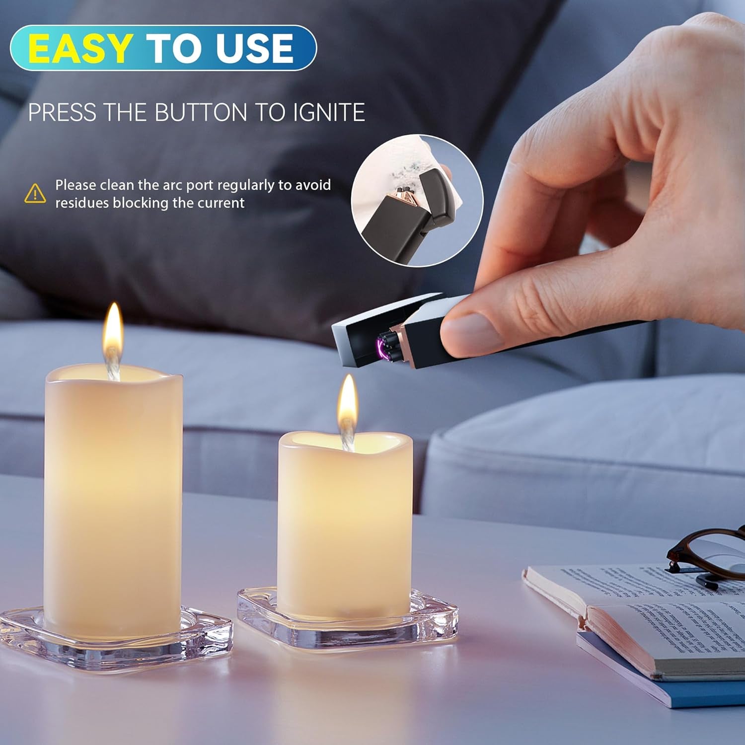 Gifts for Men Dad Him, Electric Lighter USB Rechargeable Windproof Flameless Dual Arc Plasma Lighter for Household Candle Incense Fireplace (Black)
