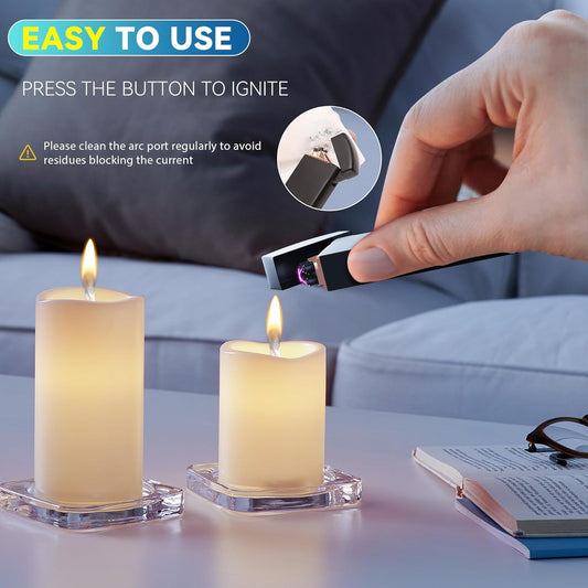 Gifts for Men Dad Him, Electric Lighter USB Rechargeable Windproof Flameless Dual Arc Plasma Lighter for Household Candle Incense Fireplace (Black)