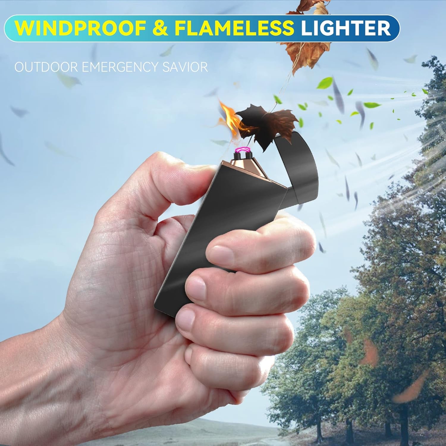Gifts for Men Dad Him, Electric Lighter USB Rechargeable Windproof Flameless Dual Arc Plasma Lighter for Household Candle Incense Fireplace (Black)