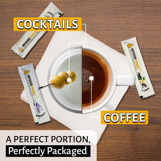 Single Serving Syrup Packets, Variety Pack, for Coffee and Cocktails - Flavors (10 Each): Vanilla, Caramel, Hazelnut - 6Ml Each, 30 Count - Bag of Syrups by