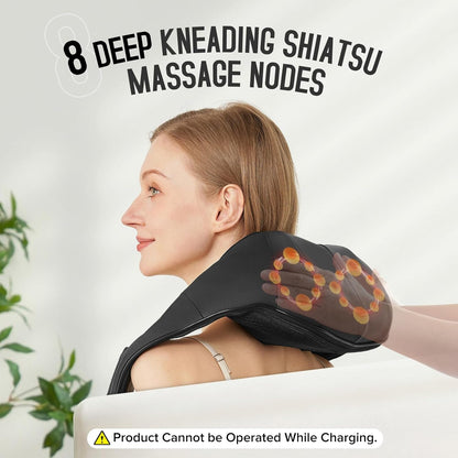 Cordless Shiatsu Neck and Shoulder Massager, Back Massager with Heat,Massage Deeper Tissue 4D Kneading Massage for Shoulder, Neck and Back, Use at Home, Office, Car - Gifts for Fathers Day Dad Gift