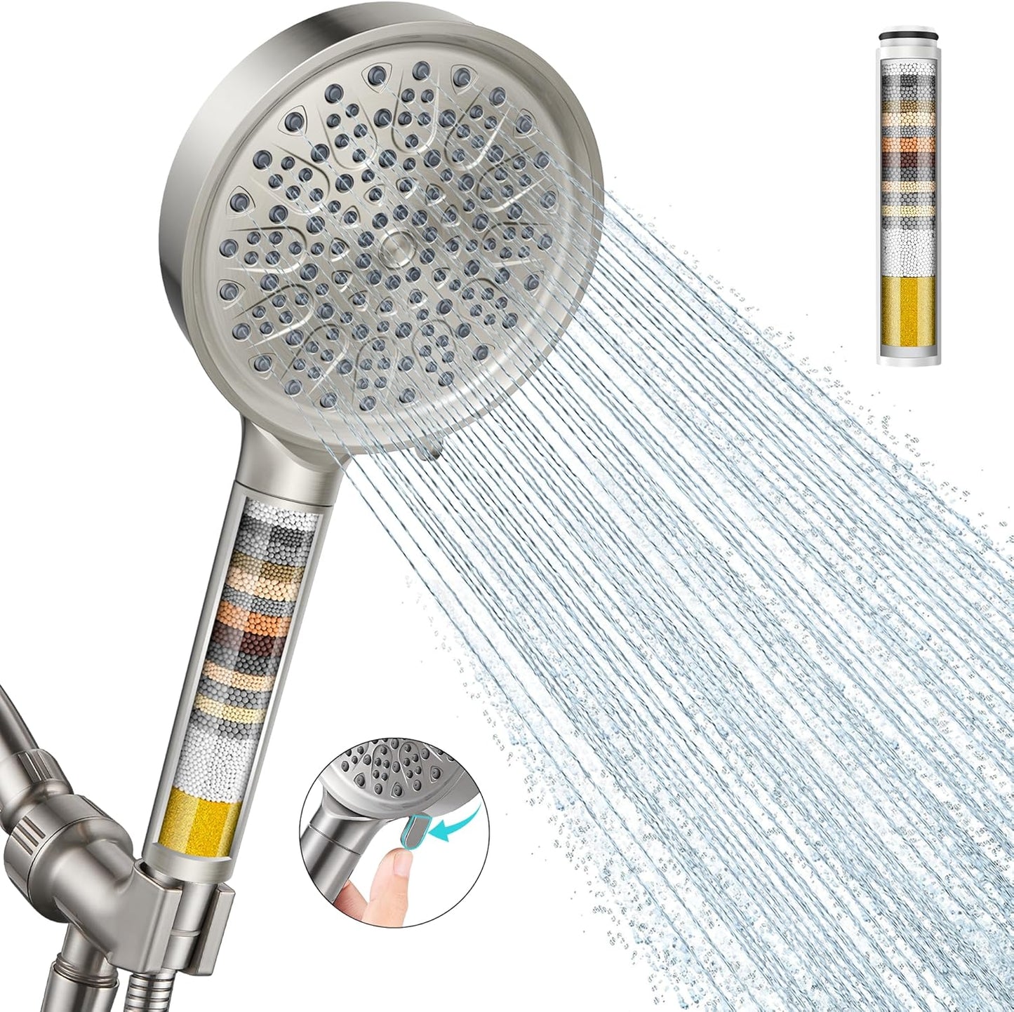 Filtered Shower Head with Handheld, High Pressure 6 Spray Mode Showerhead with Filters, Water Softener Filters Beads for Hard Water - Remove Chlorine - Reduces Dry Itchy Skin, Chrome
