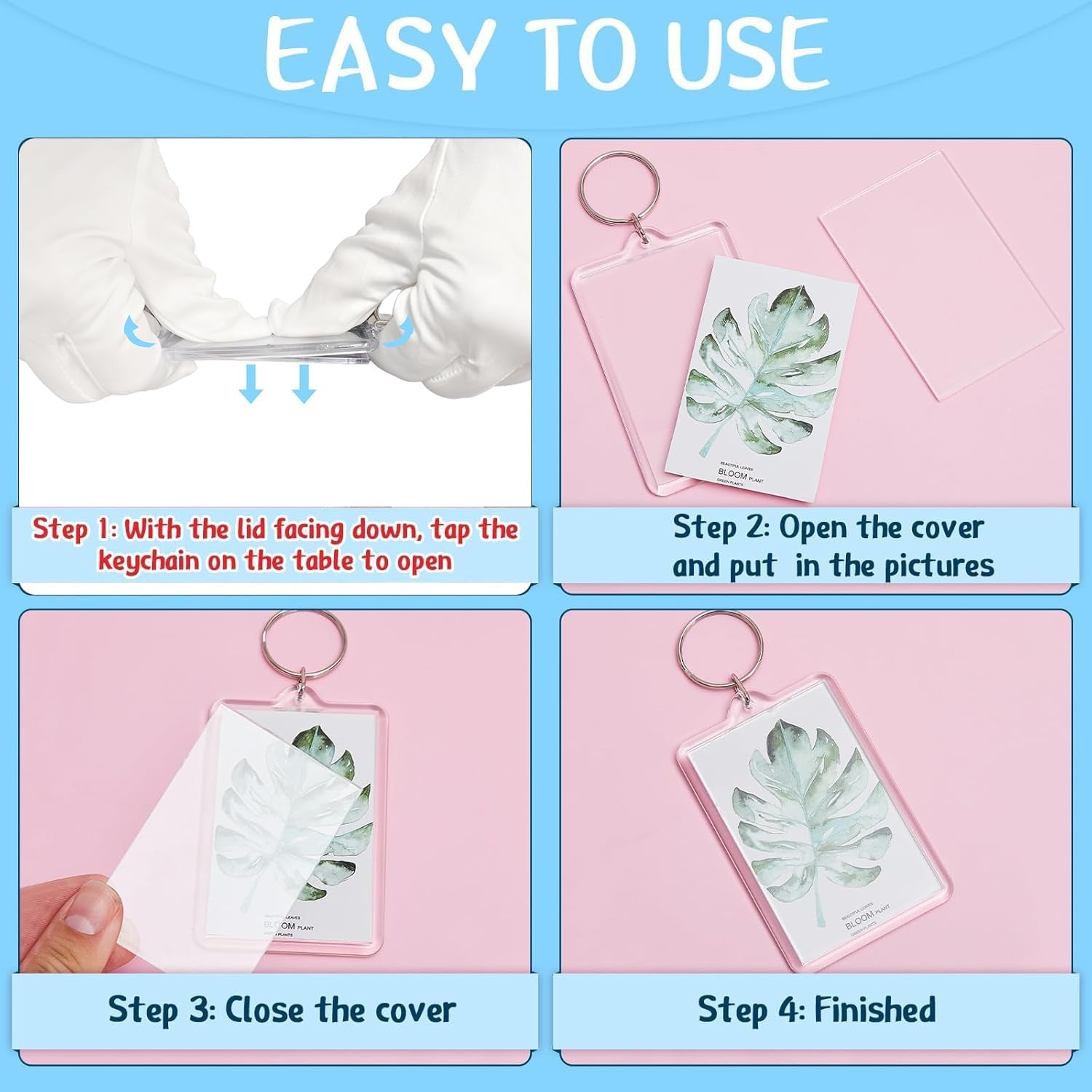 Personalized Custom Picture Frame Keychain 6PCS Acrylic Clear Rectangle Photo Keychain Blanks DIY for Loved Ones Keepsakes