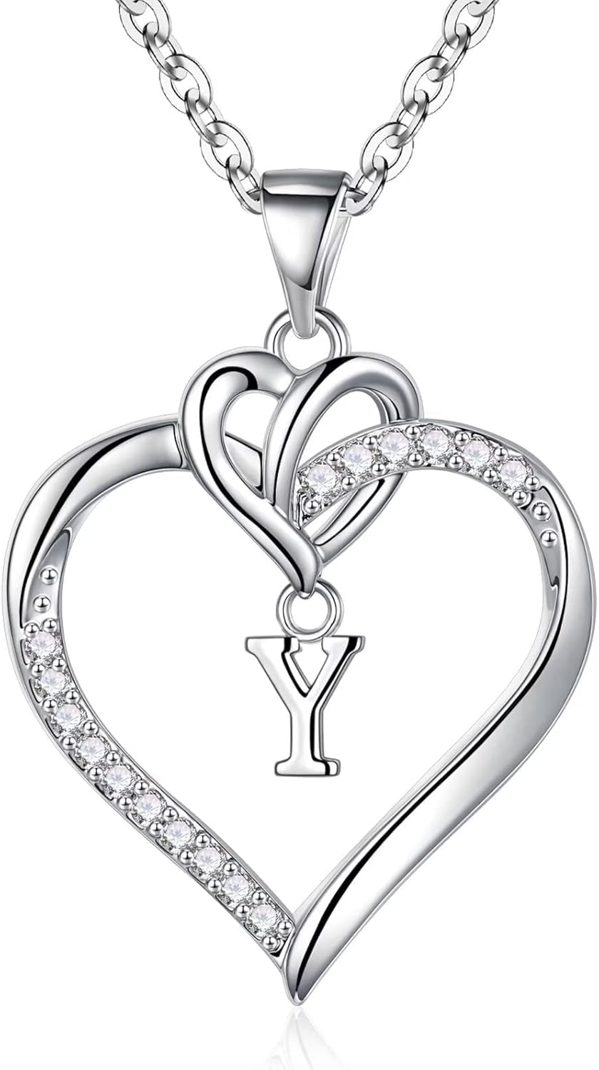 Heart Initial Necklaces for Women Girls, 14K Gold Plated Cubic Zirconia Heart Initial A-Z Pendant Necklace Dainty Heart Necklaces for Women Teen Girl Jewelry Birthday Gifts