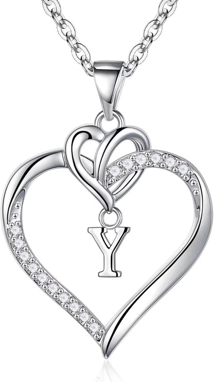 Heart Initial Necklaces for Women Girls, 14K Gold Plated Cubic Zirconia Heart Initial A-Z Pendant Necklace Dainty Heart Necklaces for Women Teen Girl Jewelry Birthday Gifts