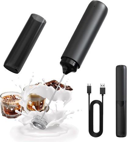 Rechargeable Milk Frother Hanheld, Dual Spring Whisk Electric Coffee Frother, Portable Hand Frother Wand Drink Mixer for Matcha Lattes Cappuccino, Kitchen Gifts, Black