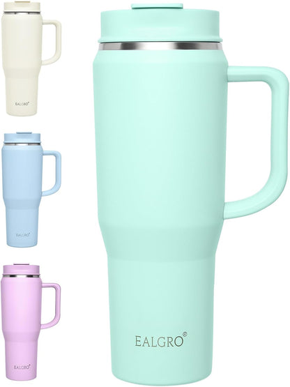 40 Oz Tumbler with Handle, Insulated Tumblers with Lid and Straw, Large Metal Sports Water Bottle Jug, Thermal Stainless Steel Travel Coffee Mug Cup, Black