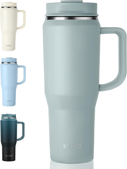 40 Oz Tumbler with Handle, Insulated Tumblers with Lid and Straw, Large Metal Sports Water Bottle Jug, Thermal Stainless Steel Travel Coffee Mug Cup, Black