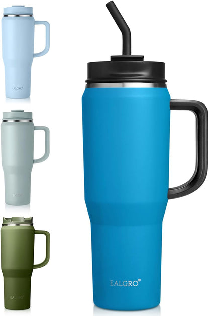 40 Oz Tumbler with Handle, Insulated Tumblers with Lid and Straw, Large Metal Sports Water Bottle Jug, Thermal Stainless Steel Travel Coffee Mug Cup, Black