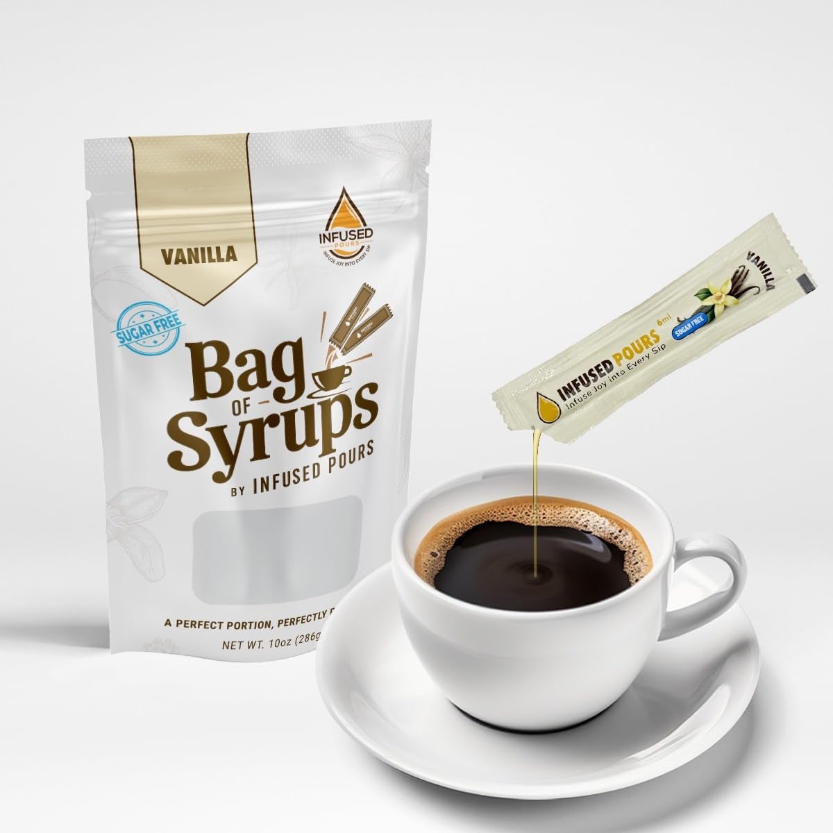 Single Serving Syrup Packets, Variety Pack, for Coffee and Cocktails - Flavors (10 Each): Vanilla, Caramel, Hazelnut - 6Ml Each, 30 Count - Bag of Syrups by