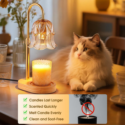 Candle Warmer Lamp Adjustable Timer - Electric Flower Glass Candles Warmers Adjustable Height Dimmable Vintage Base Modern Wax Candles Top Warmers for Small Jar Scented Wax Melts