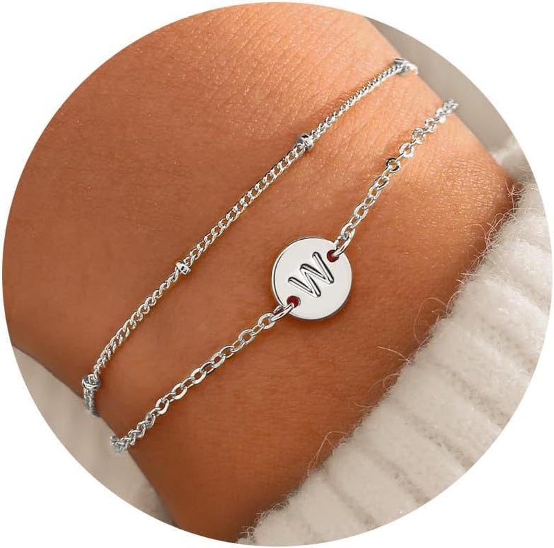 Gold Bracelets for Women Jewelry Gifts - Dainty 18K Real Gold Plated Disc Monogram Letter A-Z Initial Bracelets for Women Trendy Personalized Letter Bracelet Jewelry Gifts for Her