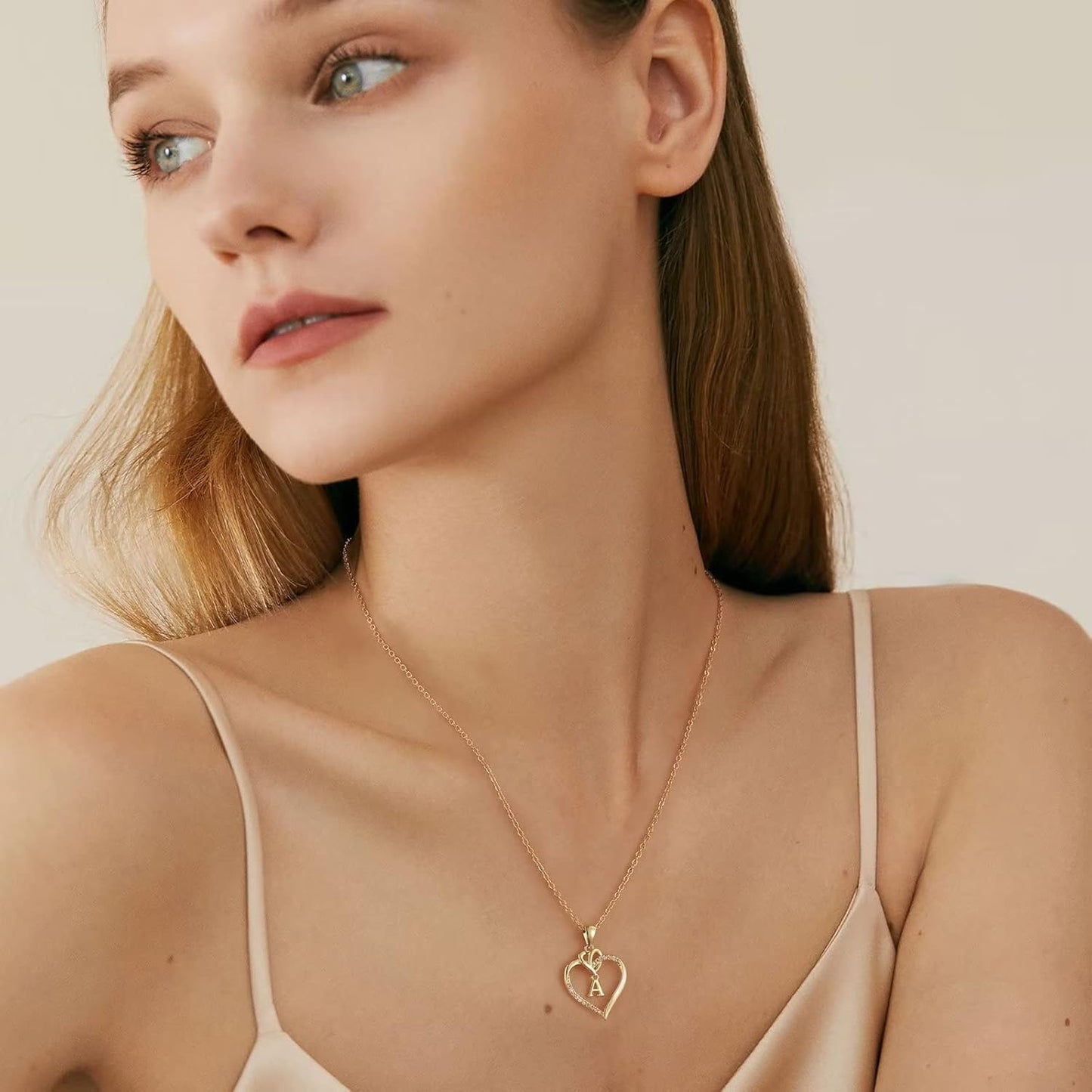Heart Initial Necklaces for Women Girls, 14K Gold Plated Cubic Zirconia Heart Initial A-Z Pendant Necklace Dainty Heart Necklaces for Women Teen Girl Jewelry Birthday Gifts