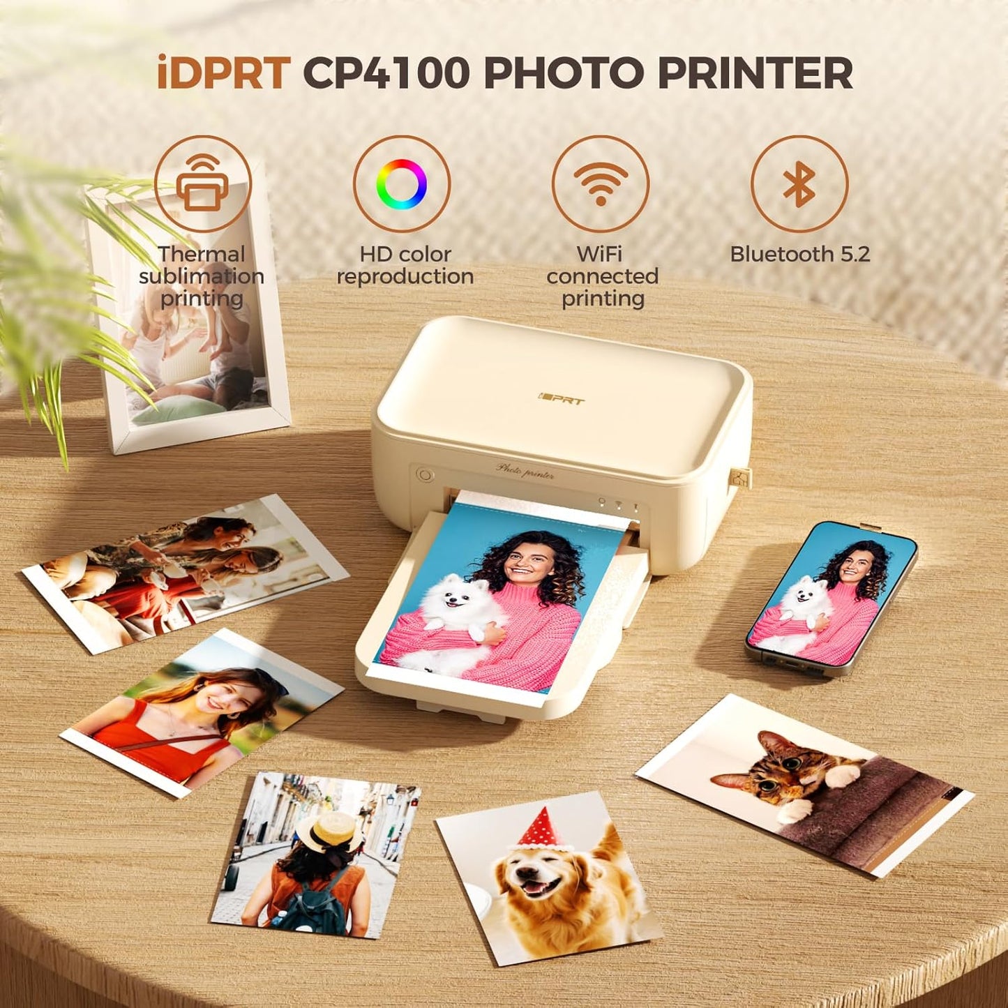 4×6 Photo Printer, Portable Color Picture Printer, Thermal Sublimation Mini Picture Printer, Bundle 20 Sheets Photo Paper & 1 Ribbon Cassette, Photo Printer for Iphone & Android