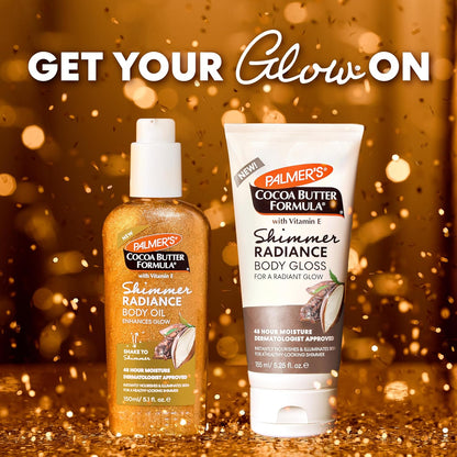 Cocoa Butter Formula Shimmer Body Oil with Vitamin E, 5.1 Fl Oz, Radiance Body Oil for Glowing Skin, Enhances Dark Tones & Tans, Hydrating