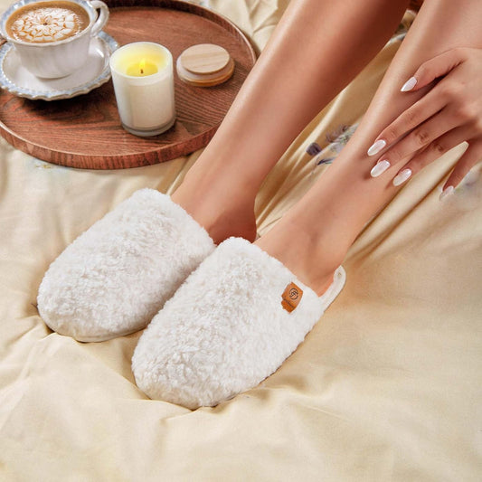 Women'S Fuzzy Slip-On Slippers Warm Cozy Soft Lightweight Memory Foam Indoor House Shoes