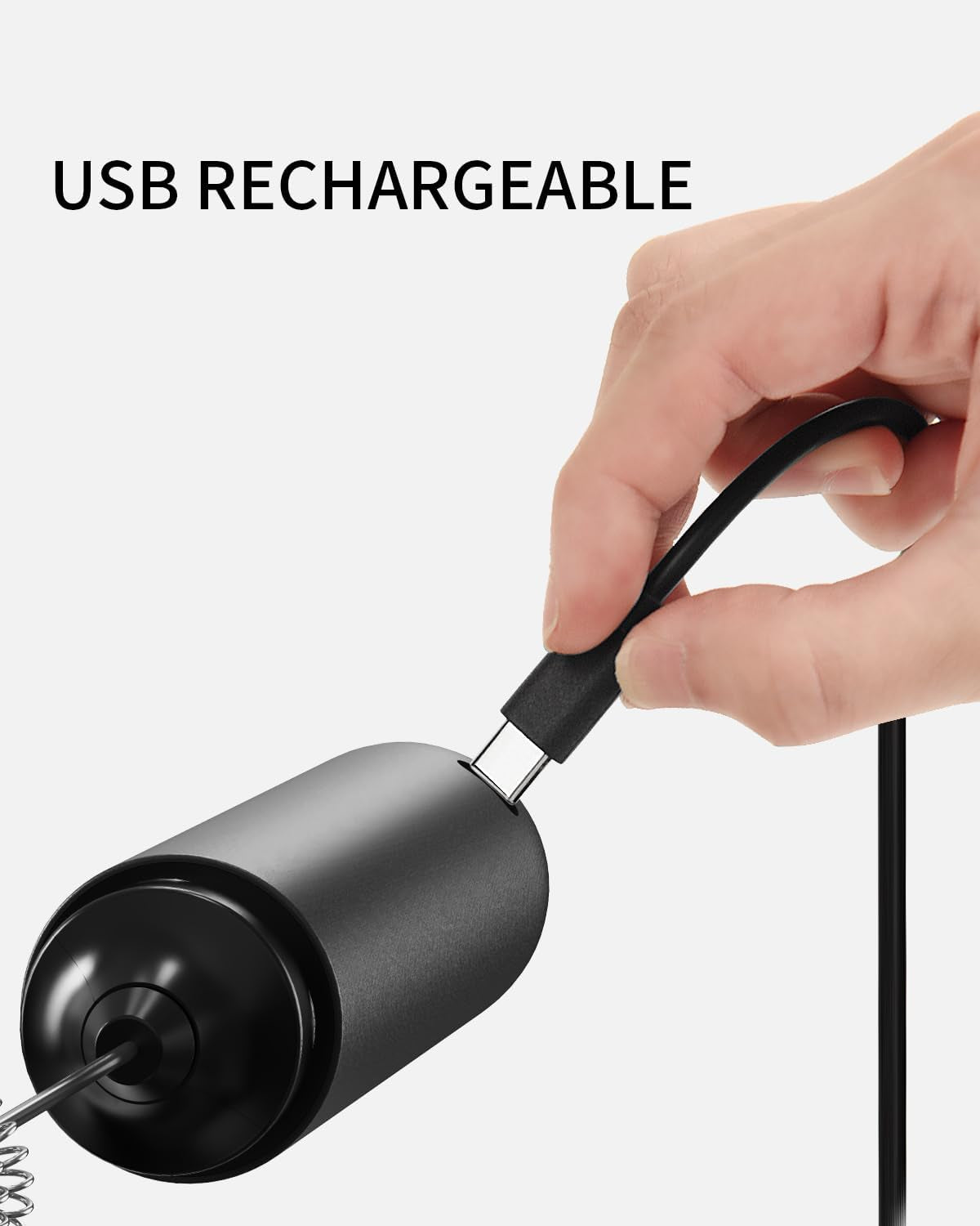 Rechargeable Milk Frother Hanheld, Dual Spring Whisk Electric Coffee Frother, Portable Hand Frother Wand Drink Mixer for Matcha Lattes Cappuccino, Kitchen Gifts, Black
