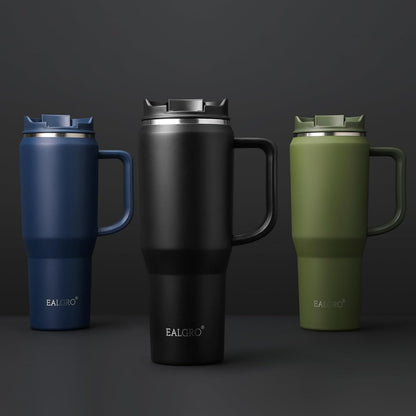 40 Oz Tumbler with Handle, Insulated Tumblers with Lid and Straw, Large Metal Sports Water Bottle Jug, Thermal Stainless Steel Travel Coffee Mug Cup, Black
