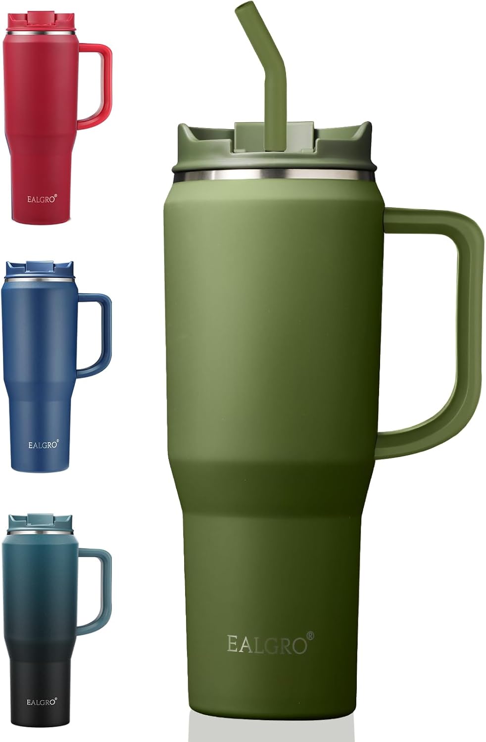 40 Oz Tumbler with Handle, Insulated Tumblers with Lid and Straw, Large Metal Sports Water Bottle Jug, Thermal Stainless Steel Travel Coffee Mug Cup, Black