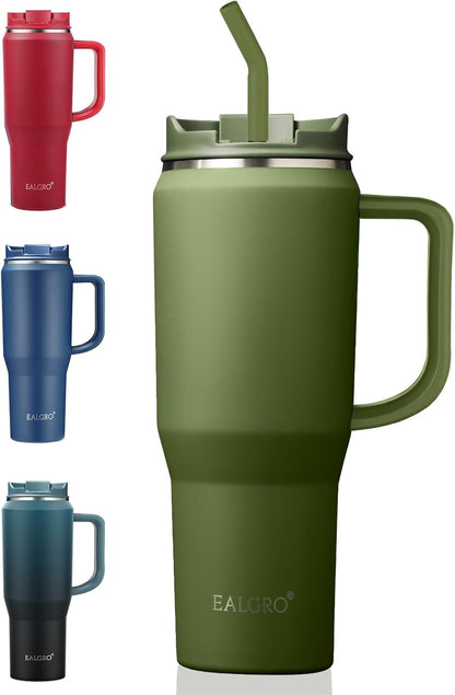 40 Oz Tumbler with Handle, Insulated Tumblers with Lid and Straw, Large Metal Sports Water Bottle Jug, Thermal Stainless Steel Travel Coffee Mug Cup, Black