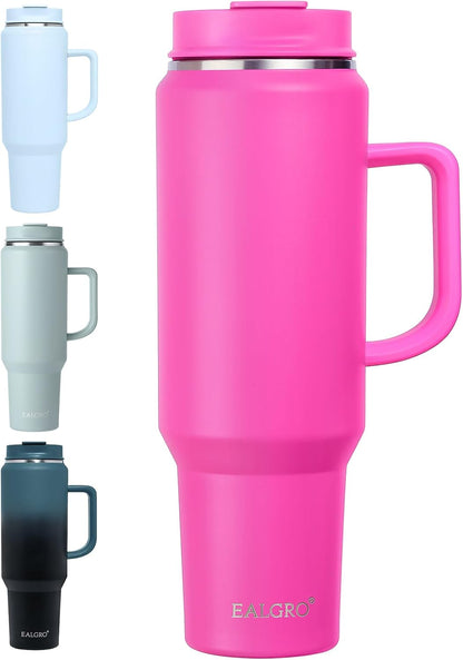 40 Oz Tumbler with Handle, Insulated Tumblers with Lid and Straw, Large Metal Sports Water Bottle Jug, Thermal Stainless Steel Travel Coffee Mug Cup, Black
