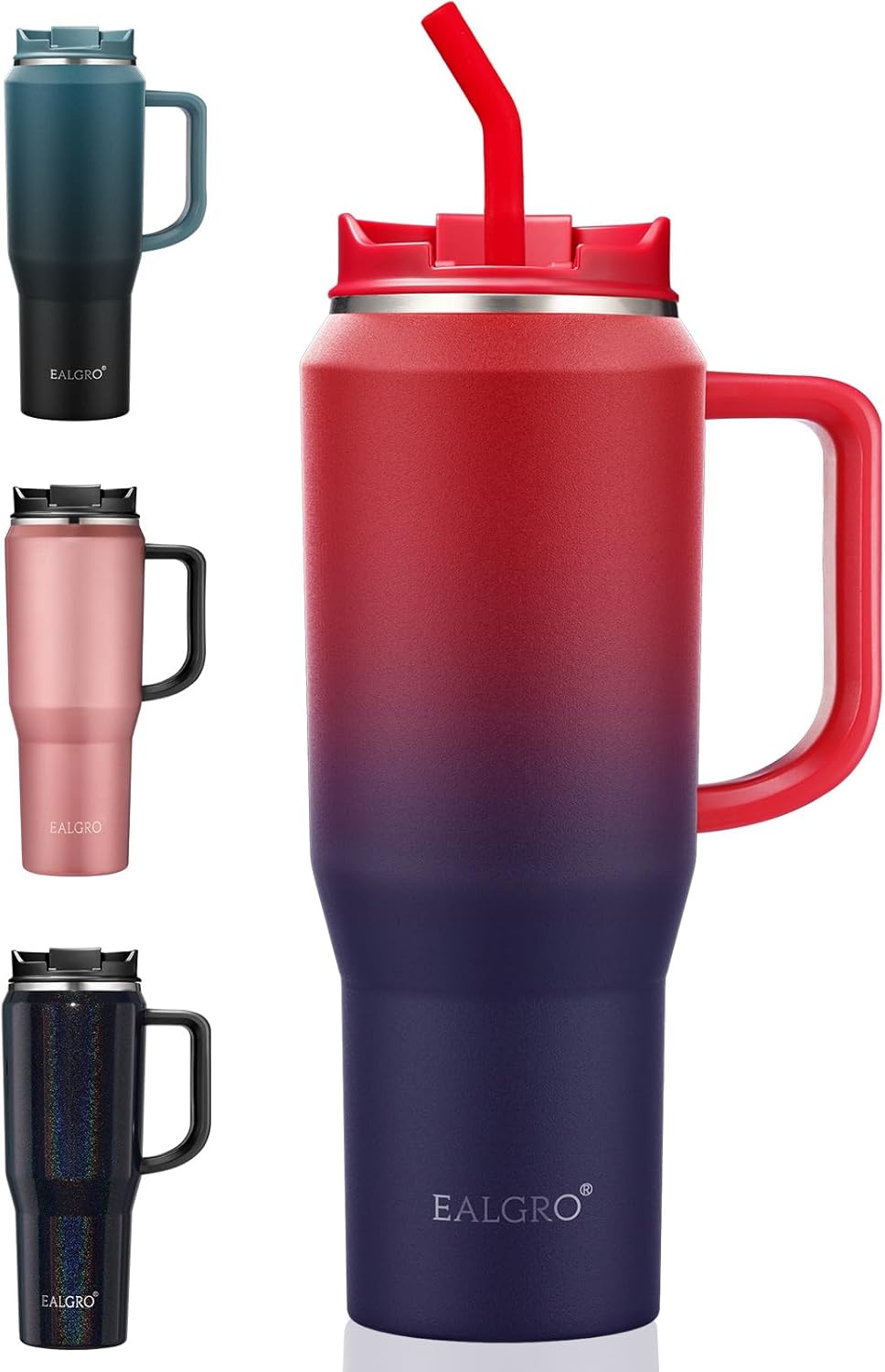 40 Oz Tumbler with Handle, Insulated Tumblers with Lid and Straw, Large Metal Sports Water Bottle Jug, Thermal Stainless Steel Travel Coffee Mug Cup, Black