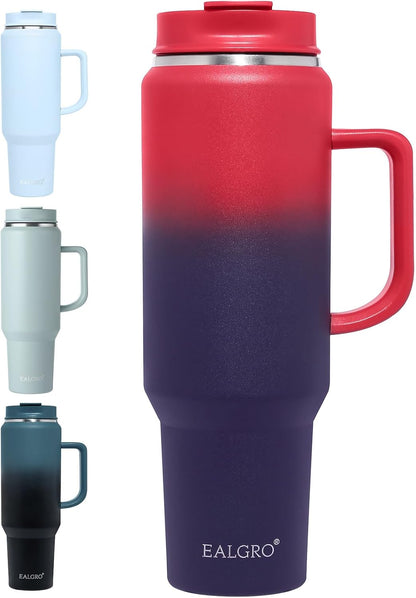 40 Oz Tumbler with Handle, Insulated Tumblers with Lid and Straw, Large Metal Sports Water Bottle Jug, Thermal Stainless Steel Travel Coffee Mug Cup, Black