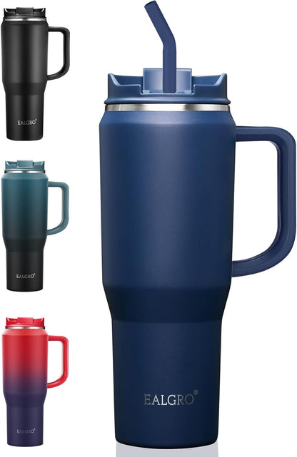 40 Oz Tumbler with Handle, Insulated Tumblers with Lid and Straw, Large Metal Sports Water Bottle Jug, Thermal Stainless Steel Travel Coffee Mug Cup, Black