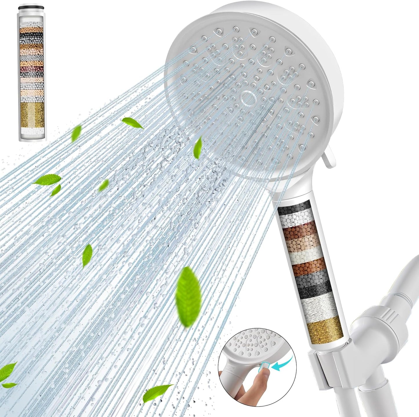 Filtered Shower Head with Handheld, High Pressure 6 Spray Mode Showerhead with Filters, Water Softener Filters Beads for Hard Water - Remove Chlorine - Reduces Dry Itchy Skin, Chrome