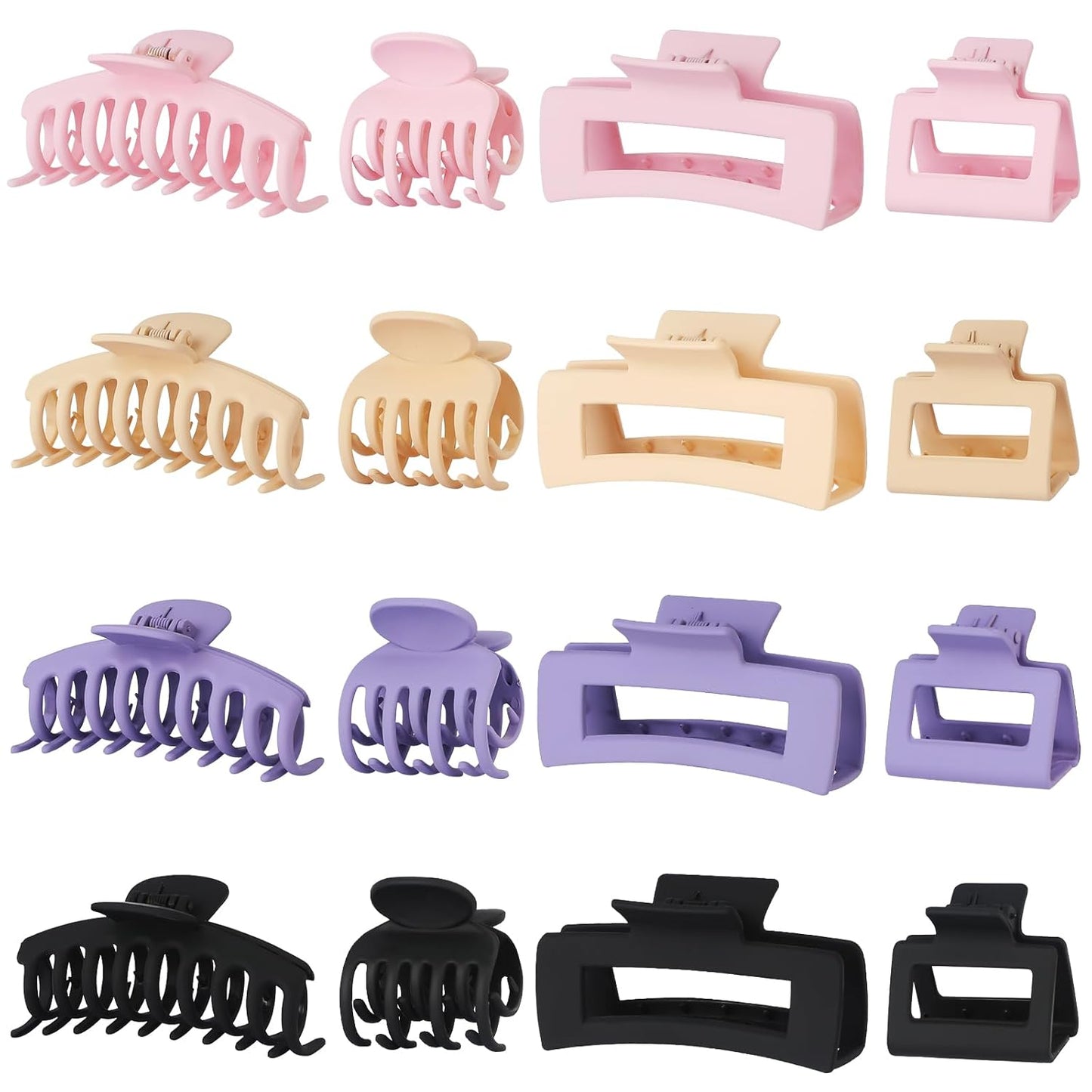 Hair Clip 16 Count for Women - Hair Claws for Thin Thick Curly Hair - Large and Small Matte Banana Clips - Strong Hold Nonslip Hair Claws - Various Sizes and Styles