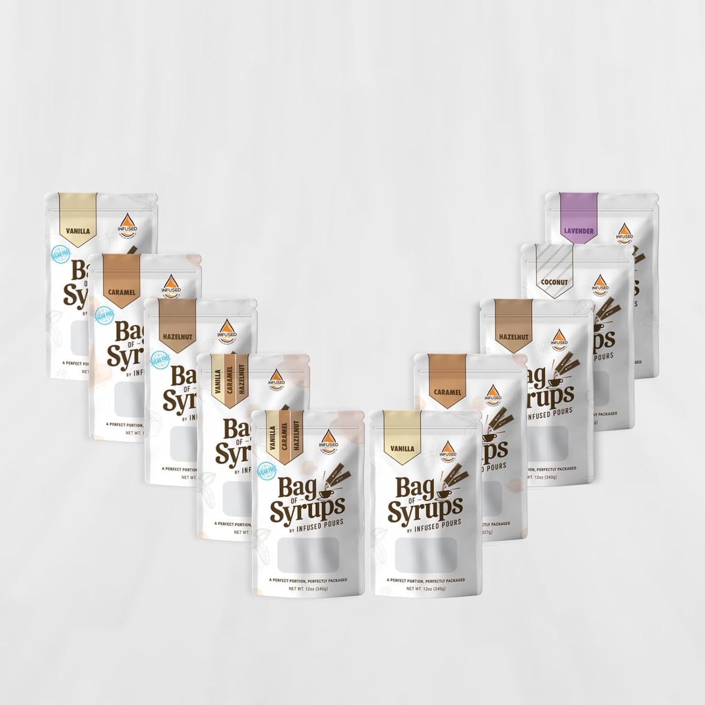 Single Serving Syrup Packets, Variety Pack, for Coffee and Cocktails - Flavors (10 Each): Vanilla, Caramel, Hazelnut - 6Ml Each, 30 Count - Bag of Syrups by