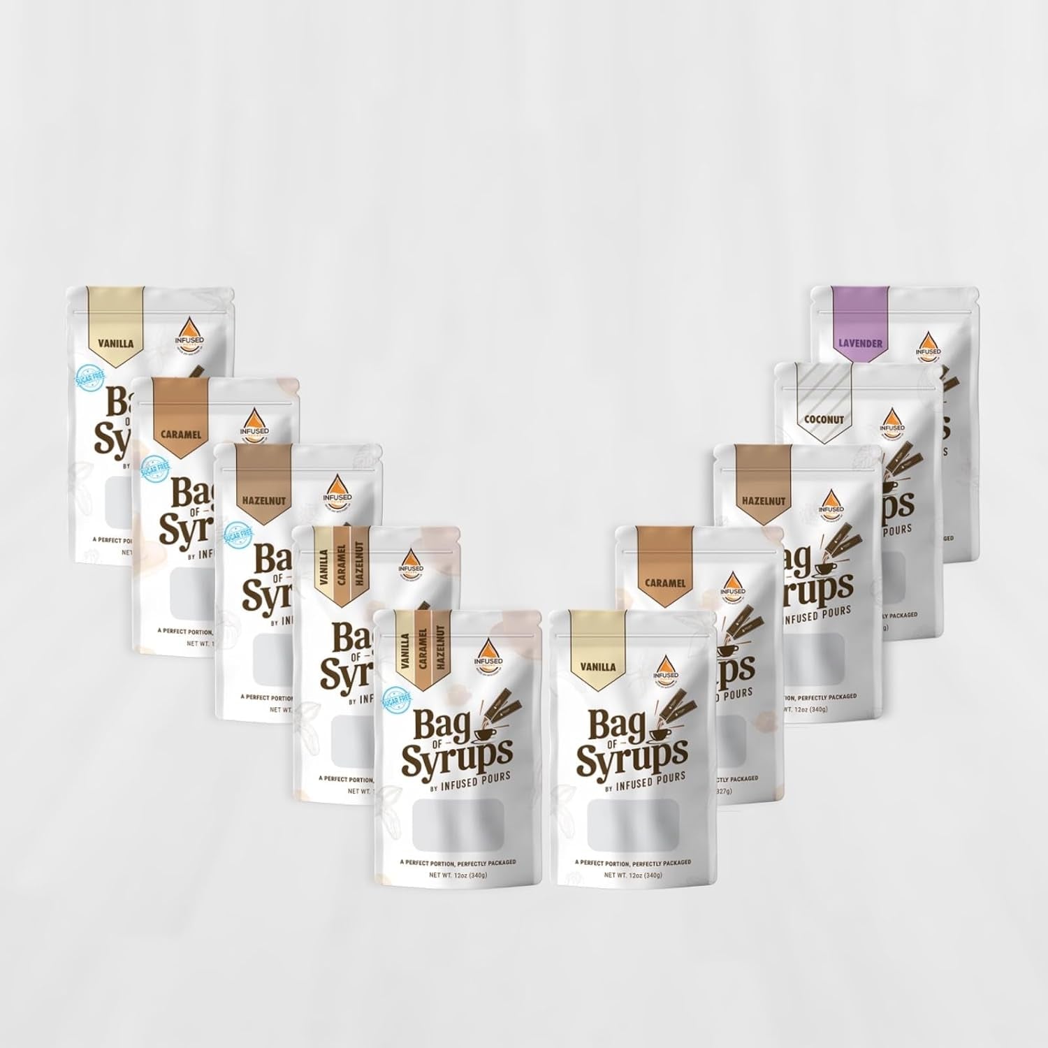 Single Serving Syrup Packets, Variety Pack, for Coffee and Cocktails - Flavors (10 Each): Vanilla, Caramel, Hazelnut - 6Ml Each, 30 Count - Bag of Syrups by