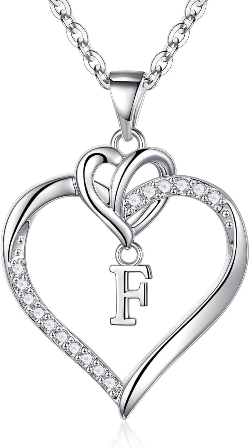 Heart Initial Necklaces for Women Girls, 14K Gold Plated Cubic Zirconia Heart Initial A-Z Pendant Necklace Dainty Heart Necklaces for Women Teen Girl Jewelry Birthday Gifts