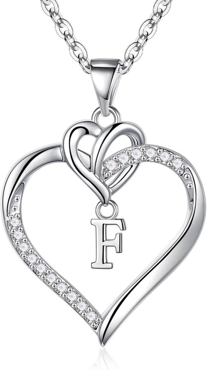 Heart Initial Necklaces for Women Girls, 14K Gold Plated Cubic Zirconia Heart Initial A-Z Pendant Necklace Dainty Heart Necklaces for Women Teen Girl Jewelry Birthday Gifts