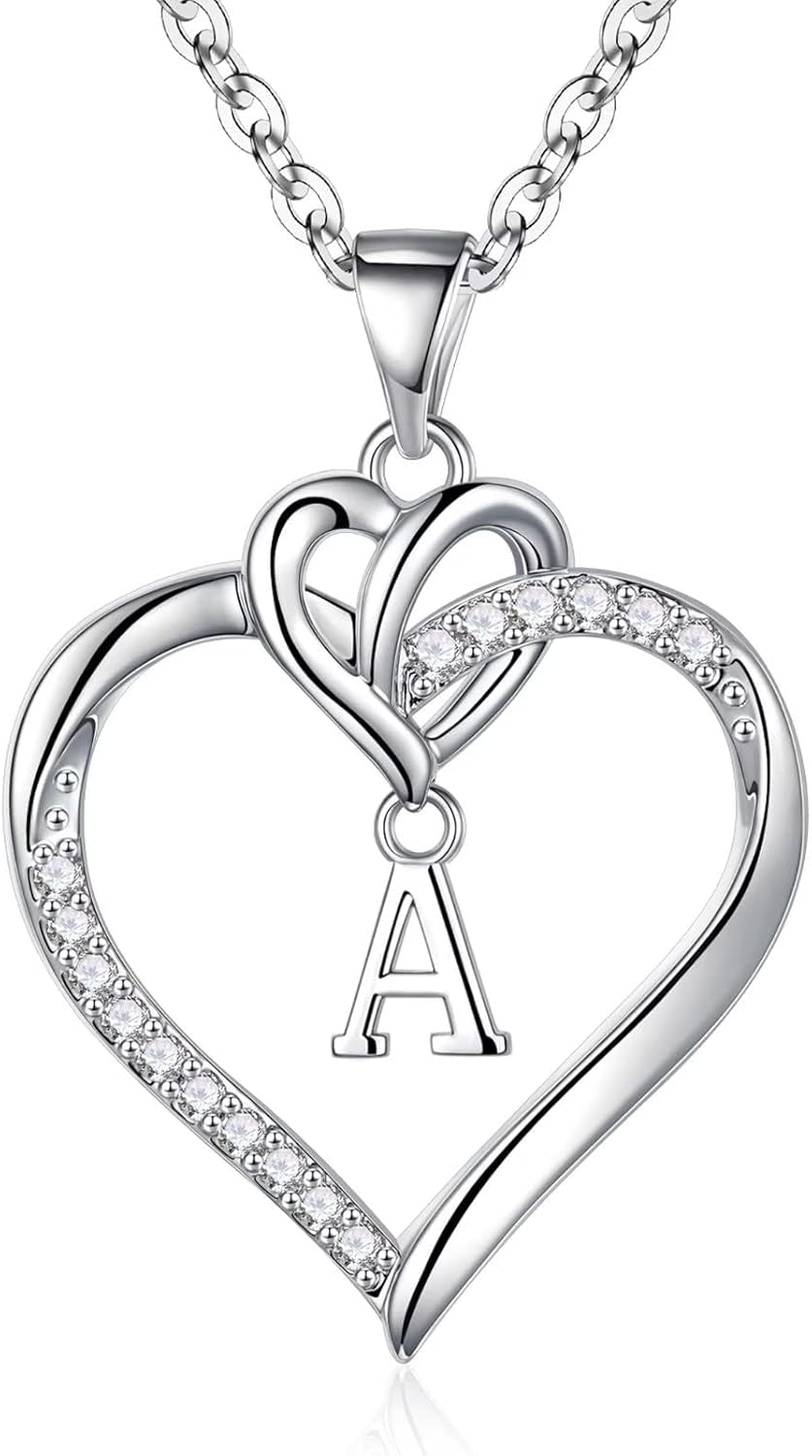 Heart Initial Necklaces for Women Girls, 14K Gold Plated Cubic Zirconia Heart Initial A-Z Pendant Necklace Dainty Heart Necklaces for Women Teen Girl Jewelry Birthday Gifts