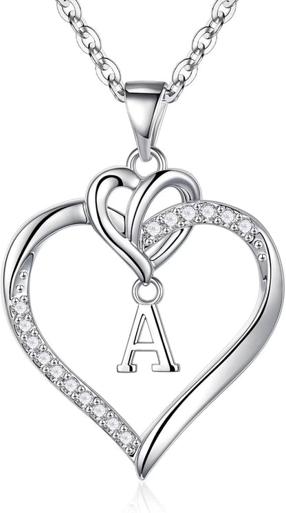 Heart Initial Necklaces for Women Girls, 14K Gold Plated Cubic Zirconia Heart Initial A-Z Pendant Necklace Dainty Heart Necklaces for Women Teen Girl Jewelry Birthday Gifts