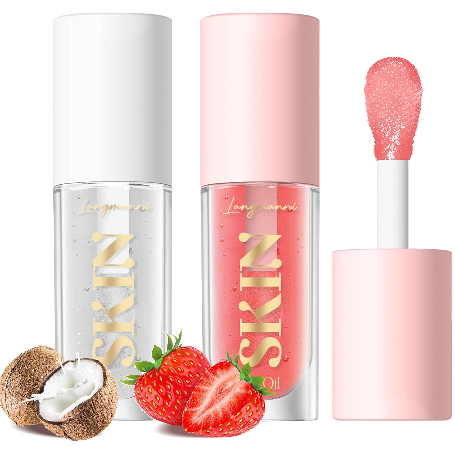 Lip Oil,No-Sticky Gloss Lip Balm Lip Care,Fruit Flavoured Lip Oil for Dry Lip'S Moisturizing Hydrating and Nourishing (Strawberry+Coco)