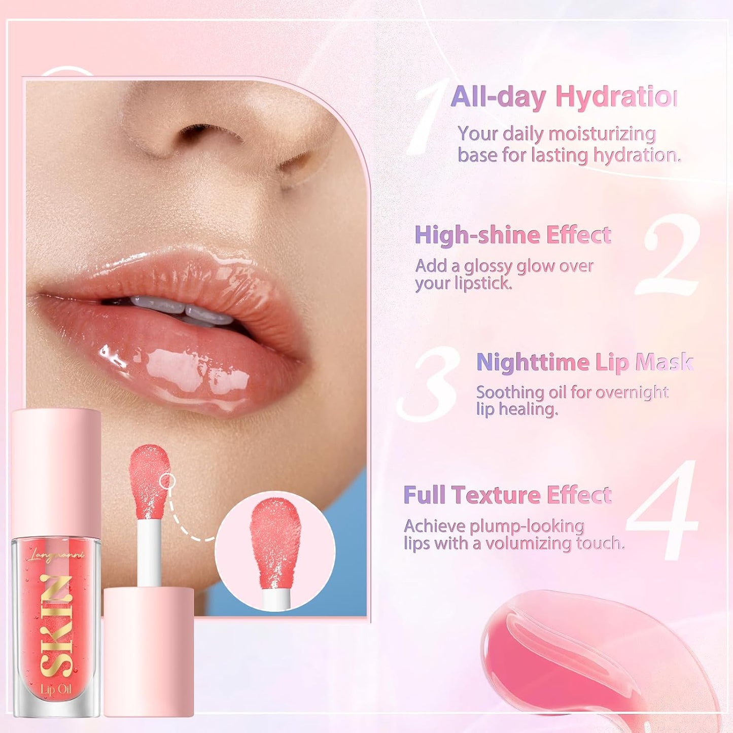 Lip Oil,No-Sticky Gloss Lip Balm Lip Care,Fruit Flavoured Lip Oil for Dry Lip'S Moisturizing Hydrating and Nourishing (Strawberry+Coco)