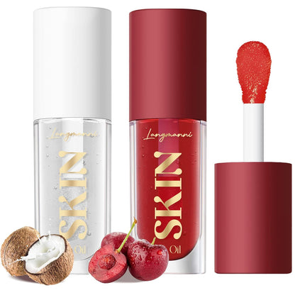 Lip Oil,No-Sticky Gloss Lip Balm Lip Care,Fruit Flavoured Lip Oil for Dry Lip'S Moisturizing Hydrating and Nourishing (Strawberry+Coco)