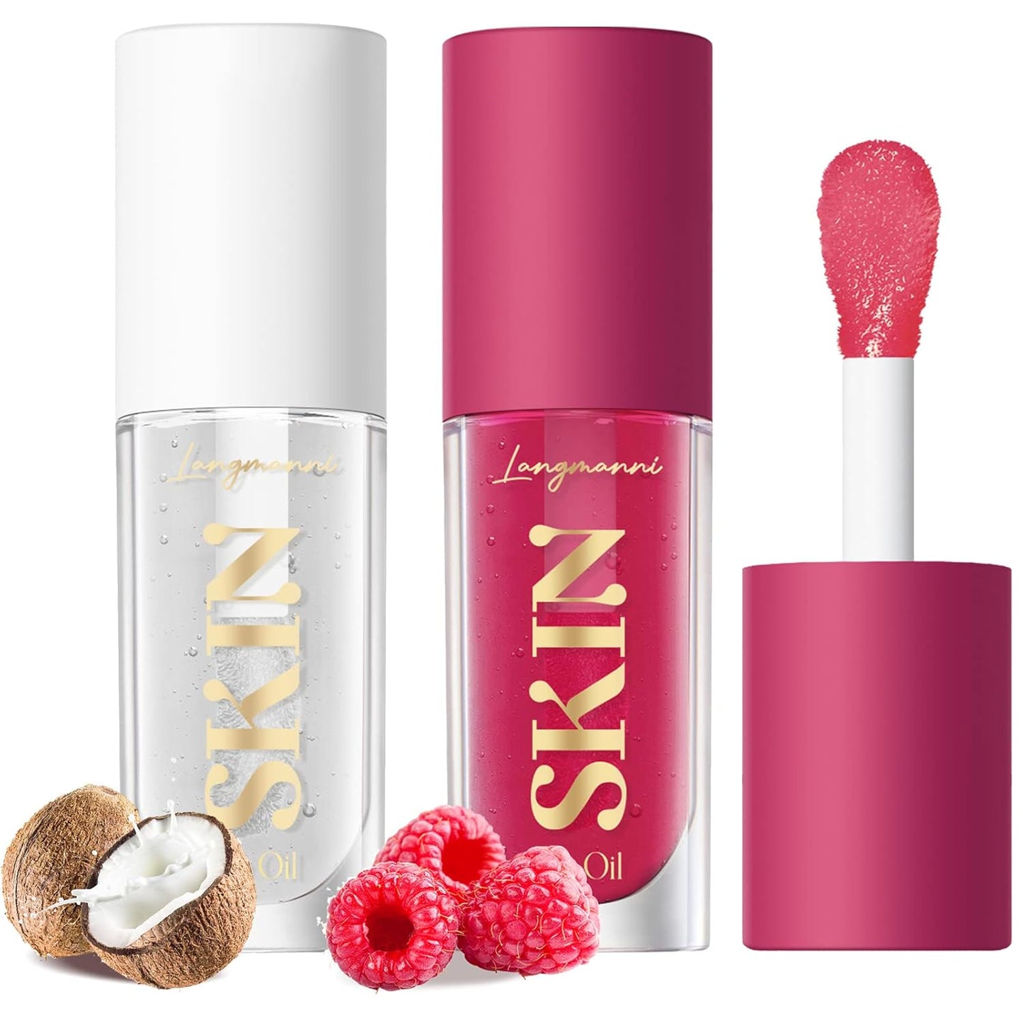 Lip Oil,No-Sticky Gloss Lip Balm Lip Care,Fruit Flavoured Lip Oil for Dry Lip'S Moisturizing Hydrating and Nourishing (Strawberry+Coco)