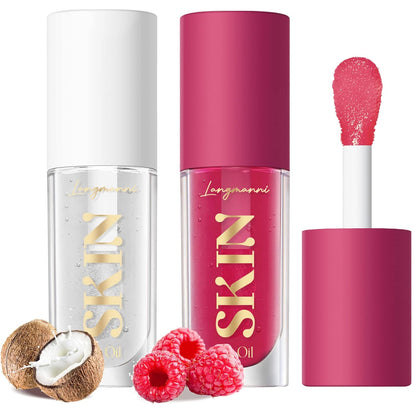 Lip Oil,No-Sticky Gloss Lip Balm Lip Care,Fruit Flavoured Lip Oil for Dry Lip'S Moisturizing Hydrating and Nourishing (Strawberry+Coco)