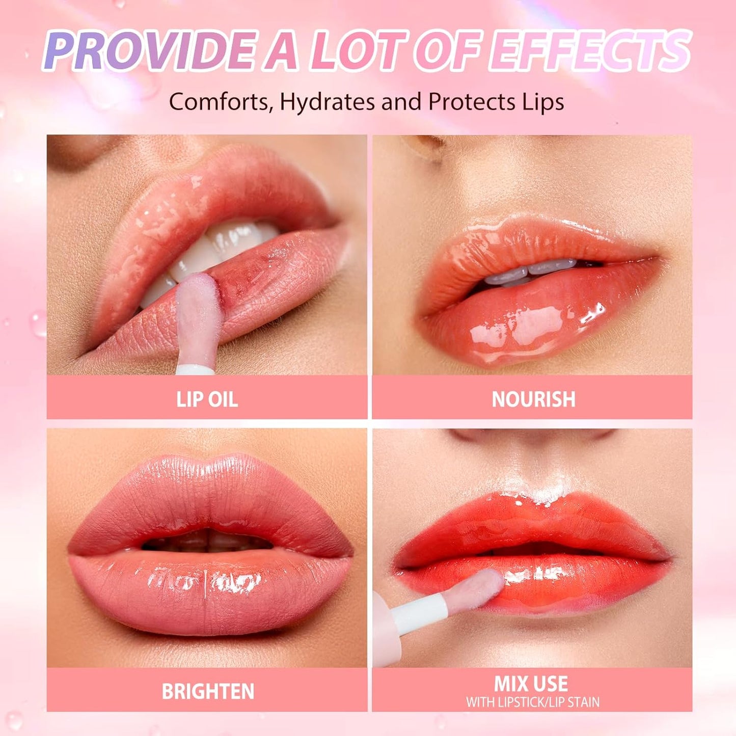 Lip Oil,No-Sticky Gloss Lip Balm Lip Care,Fruit Flavoured Lip Oil for Dry Lip'S Moisturizing Hydrating and Nourishing (Strawberry+Coco)