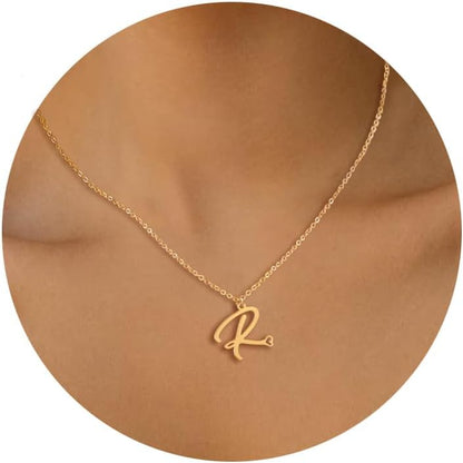 Initial Necklace for Women, Gold Dainty A-Z Letter Pendant with Heart Choker Necklace Jewelery Gifts,Personalized Cute Tiny Initial Pendant Necklace for Girls