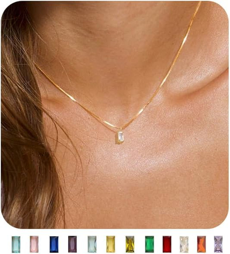 Diamond Necklaces for Women 14K Gold Plated Emerald Birthstone Necklace for Women Mothers Dainty Gold Necklace Blue Green Cubic Zirconia Pendant Necklace Birthday Gifts for Women Jewelry
