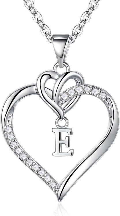 Heart Initial Necklaces for Women Girls, 14K Gold Plated Cubic Zirconia Heart Initial A-Z Pendant Necklace Dainty Heart Necklaces for Women Teen Girl Jewelry Birthday Gifts