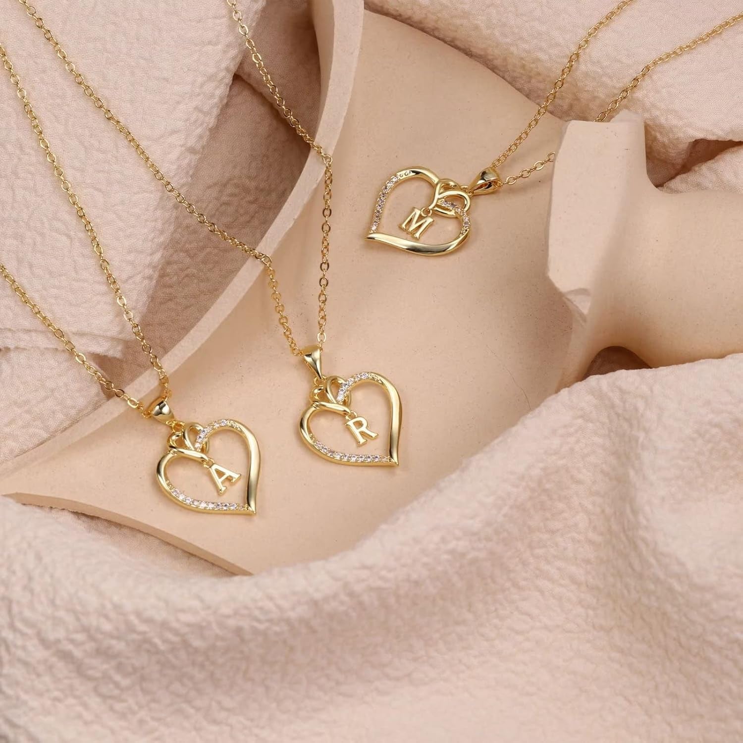 Heart Initial Necklaces for Women Girls, 14K Gold Plated Cubic Zirconia Heart Initial A-Z Pendant Necklace Dainty Heart Necklaces for Women Teen Girl Jewelry Birthday Gifts