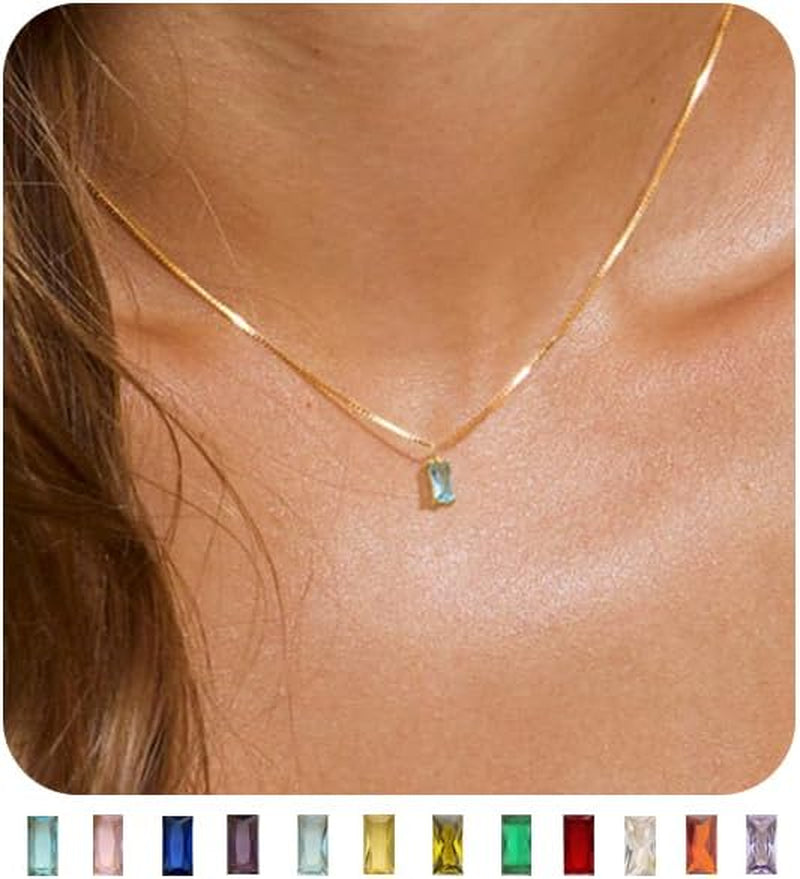 Diamond Necklaces for Women 14K Gold Plated Emerald Birthstone Necklace for Women Mothers Dainty Gold Necklace Blue Green Cubic Zirconia Pendant Necklace Birthday Gifts for Women Jewelry