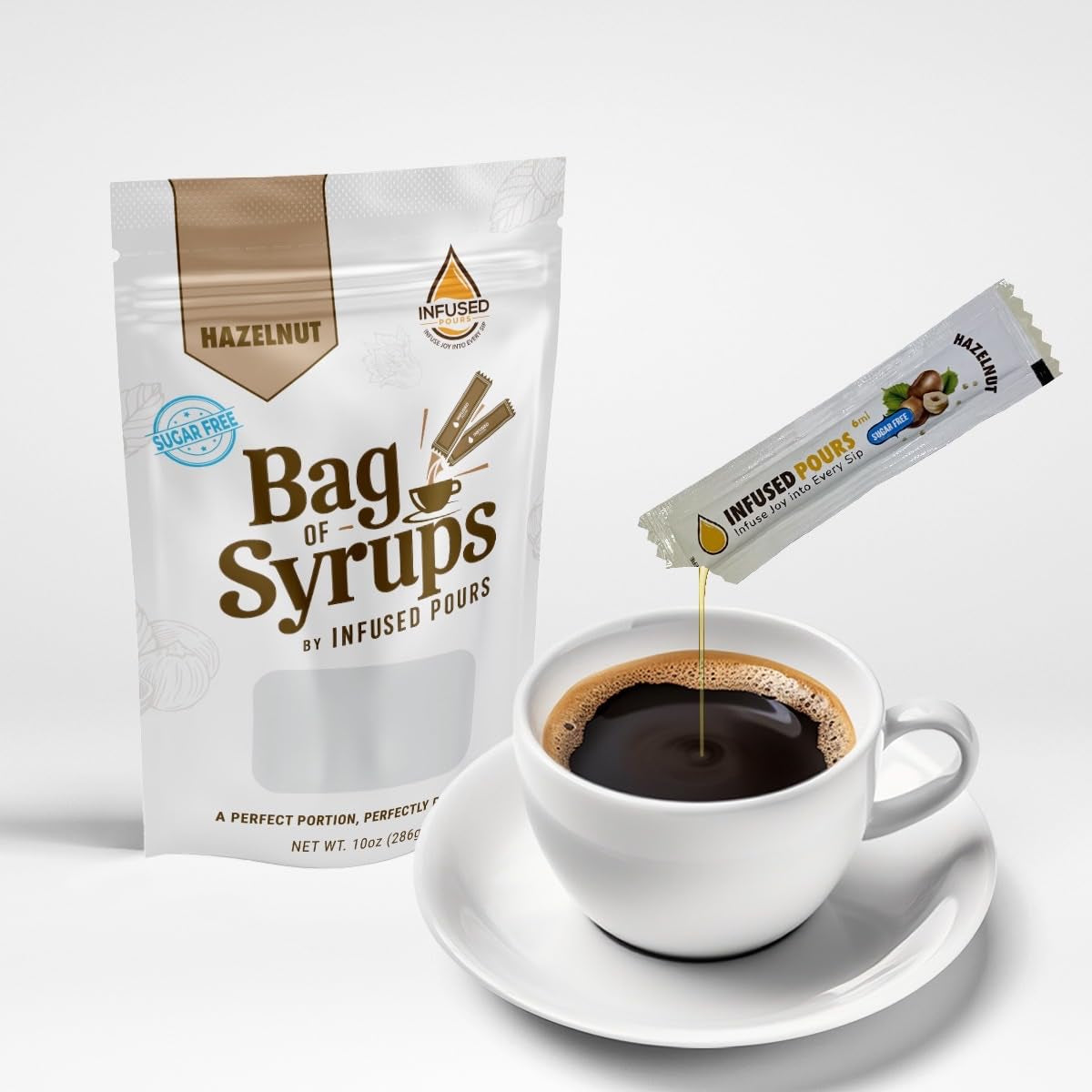 Single Serving Syrup Packets, Variety Pack, for Coffee and Cocktails - Flavors (10 Each): Vanilla, Caramel, Hazelnut - 6Ml Each, 30 Count - Bag of Syrups by